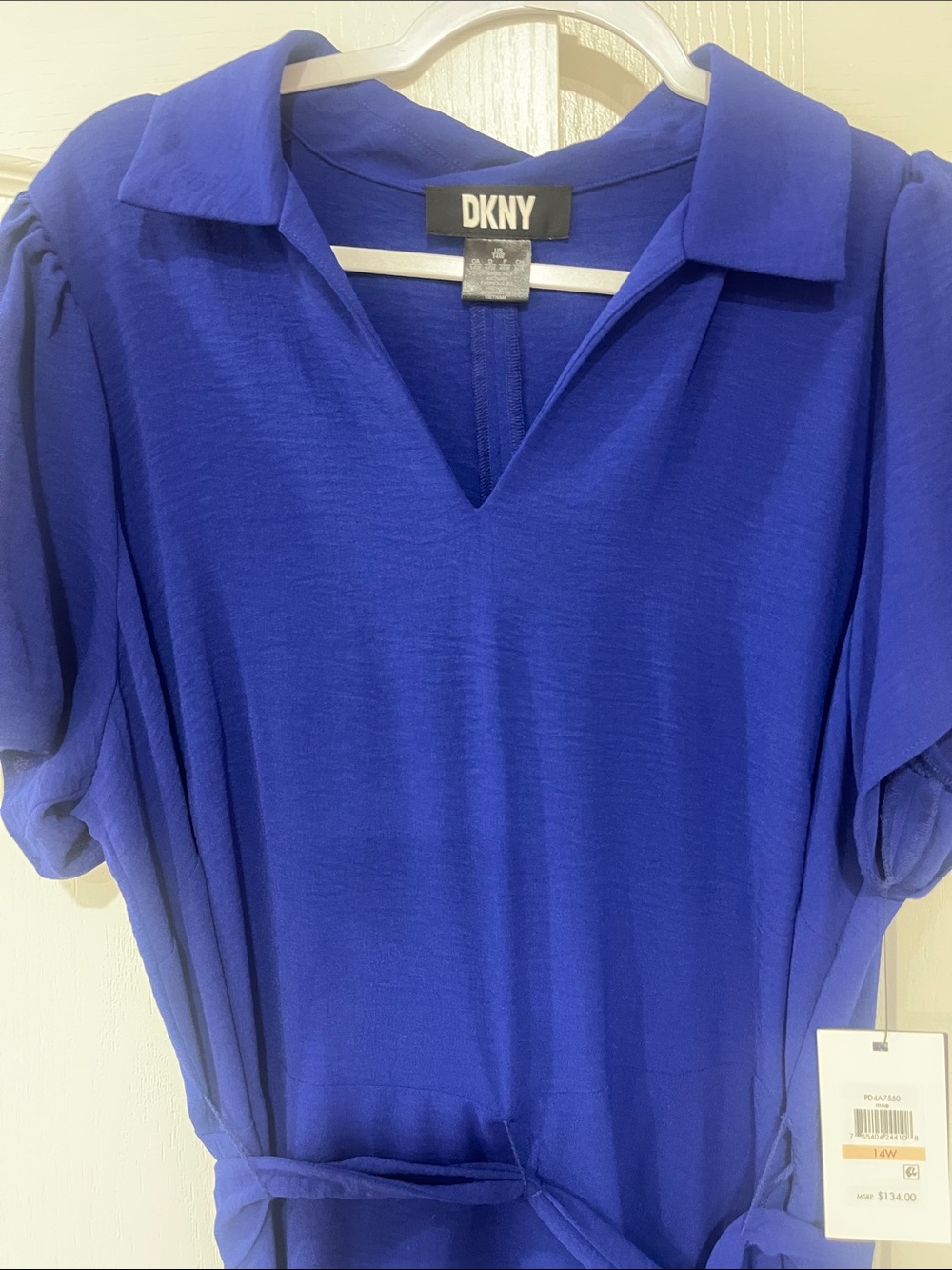 DKNY Electric Blue Midi Dress with Self-Tie Waist - Picture 4 of 9